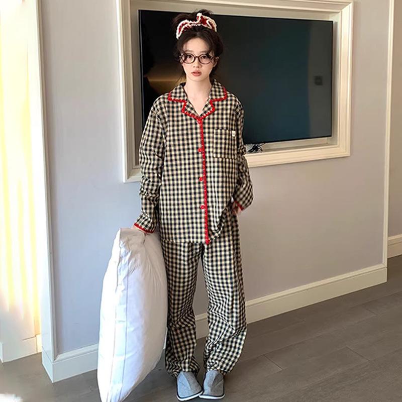 Shell Cloud Cotton-Black Plaid Korean Premium Edge Pajamas Women s Spring and Autumn Cardigan Long Sleeve Pants Set M
Shell Cloud Cotton-Black Plaid Korean Premium Edge Pajamas Women s Spring and Autumn Cardigan Long Sleeve Pants Set M