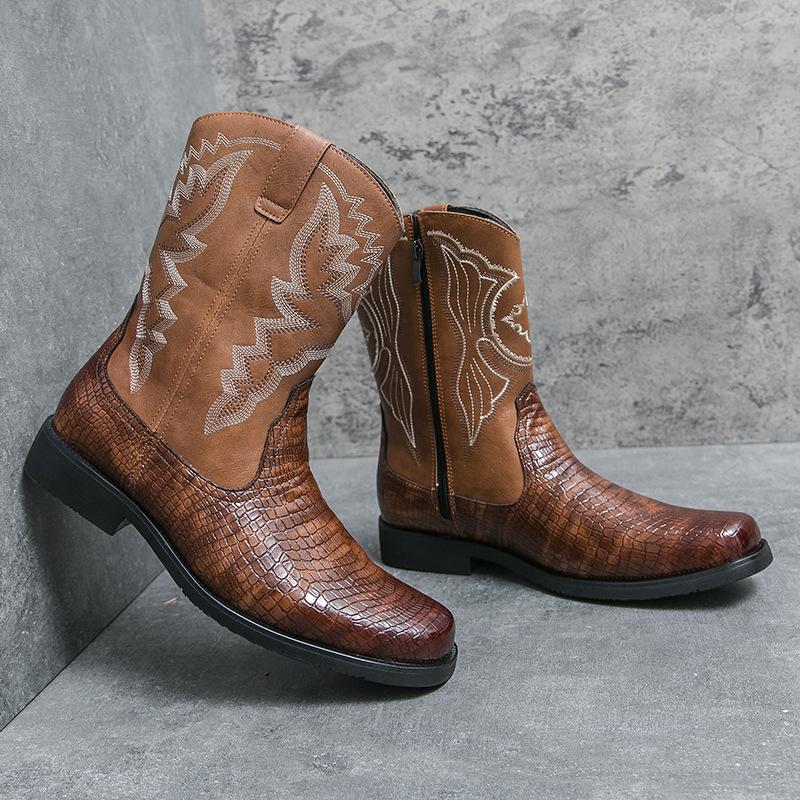 Men s leather boots large size fashionable western style cowboy boots trendy high top leather shoes retro British style riding boots 38
Men s leather boots large size fashionable western style cowboy boots trendy high top leather shoes retro British style riding boots 38