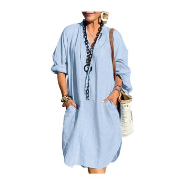 Cotton Linen Sundress for Women Long Sleeve V Neck Boho Summer Beach Casual Dress S светло-синий
Cotton Linen Sundress for Women Long Sleeve V Neck Boho Summer Beach Casual Dress S светло-синий