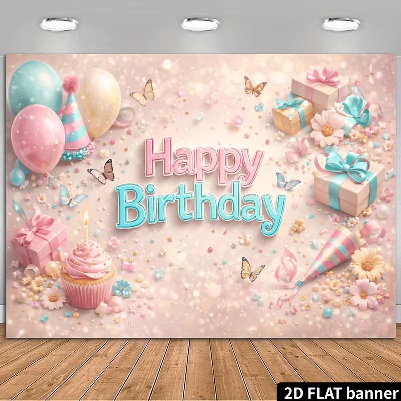 2D Sweet Pastel Birthday Photography Background with Cupcake and Butterflies 47.2x31.5inch/120*80cm
2D Sweet Pastel Birthday Photography Background with Cupcake and Butterflies 47.2x31.5inch/120*80cm
