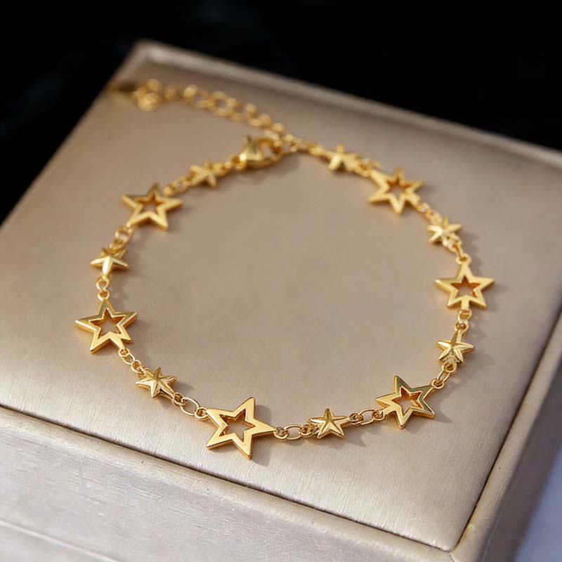 Stainless Steel Metal Hollow Star Bracelet Bangles for Women Fashion Gold Color Tennis Chain Wrist Chain Waterproof Zircon Gift
Stainless Steel Metal Hollow Star Bracelet Bangles for Women Fashion Gold Color Tennis Chain Wrist Chain Waterproof Zircon Gift