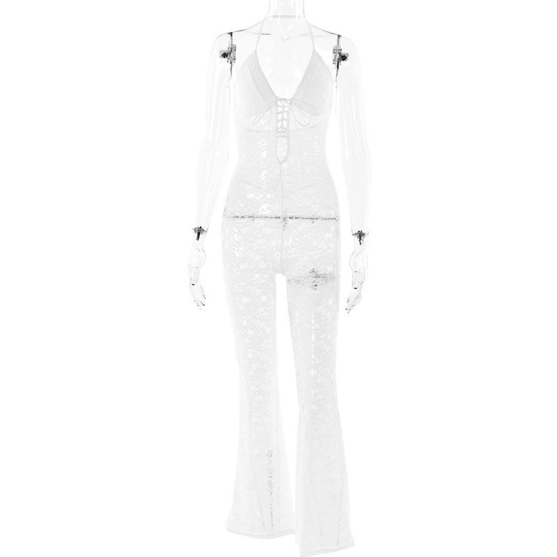 Jumpsuit Pants New Sexy Fashion Hollow Lace Perspective Backless Hanging Neck Slim fit One-Piece Trousers Women White S
Jumpsuit Pants New Sexy Fashion Hollow Lace Perspective Backless Hanging Neck Slim fit One-Piece Trousers Women White S