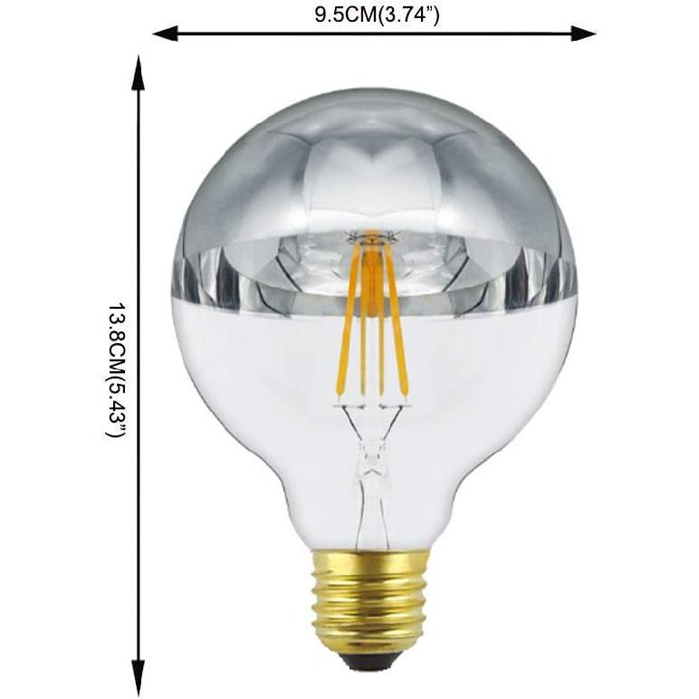 Half Chrome LED Filament Bulb G30 G95 6W LED Light Bulb, Silver Bowl Tipped, E26 Base, Warm White 2700K, 50W Equivalent, 110-120VAC, Dimmable (Pack
Half Chrome LED Filament Bulb G30 G95 6W LED Light Bulb, Silver Bowl Tipped, E26 Base, Warm White 2700K, 50W Equivalent, 110-120VAC, Dimmable (Pack