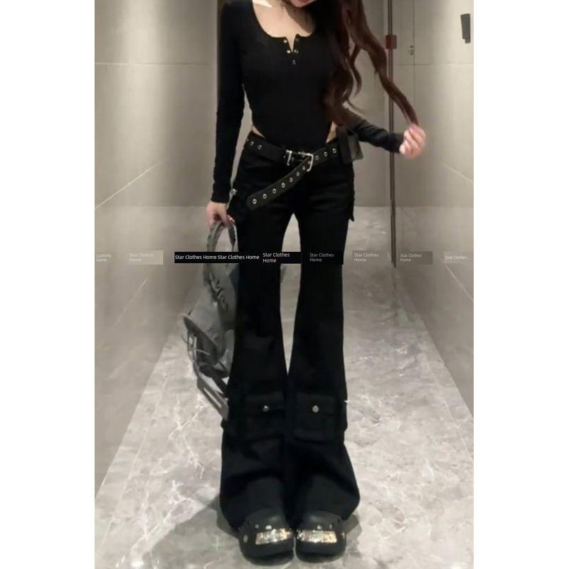 Fashion Retro Washed Black Multi-Pocket Cargo Pants Female 2025 Summer New Arrival Sexy Easiest for Match Slim Flare Pants
Fashion Retro Washed Black Multi-Pocket Cargo Pants Female 2025 Summer New Arrival Sexy Easiest for Match Slim Flare Pants
