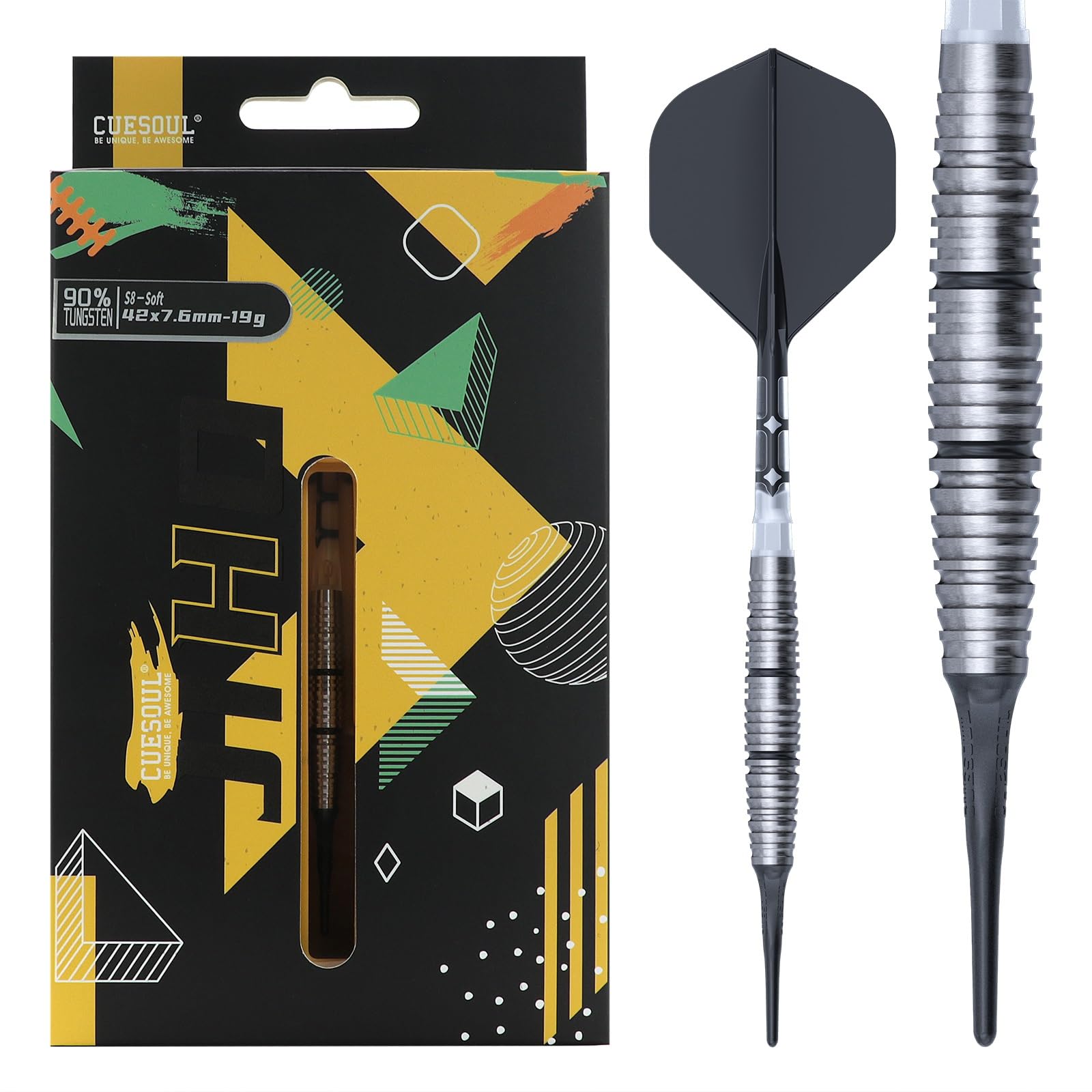 CUESOUL JIHO S8 19 Gram Tungsten Steel Soft Tip Darts Set with ROST T19 2 Colors Integrated Flights 90% (CSJH-90R19KJHS8)
CUESOUL JIHO S8 19 Gram Tungsten Steel Soft Tip Darts Set with ROST T19 2 Colors Integrated Flights 90% (CSJH-90R19KJHS8)
