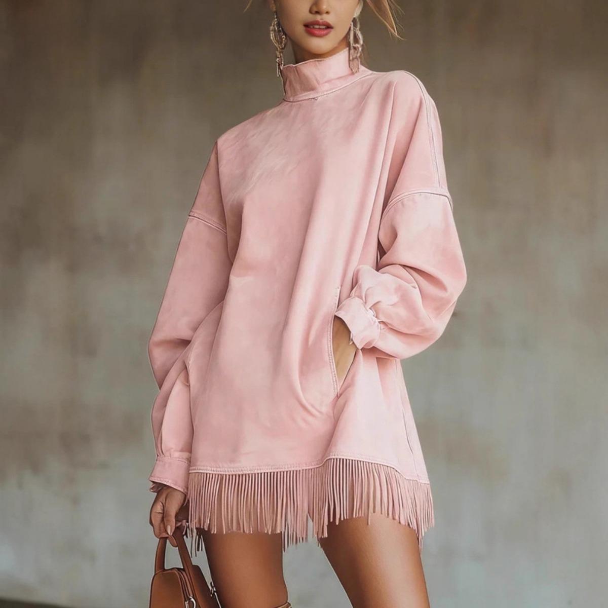 New Arrival Faux Suede Dress, High Neck Loose Long Sleeve Dress with Pockets Fringe Detail, Casual Fashion Dress for Women XXL рожевий
New Arrival Faux Suede Dress, High Neck Loose Long Sleeve Dress with Pockets Fringe Detail, Casual Fashion Dress for Women XXL рожевий