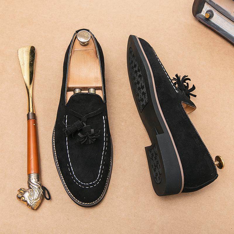 Мужские Модные Туфли с Кисточками Матовая Кожа Удобные Деловые и Офисные Формальные Туфли Ручной Работы Банкетные Социальные Туфли Мужская Обувь 47 чёрный