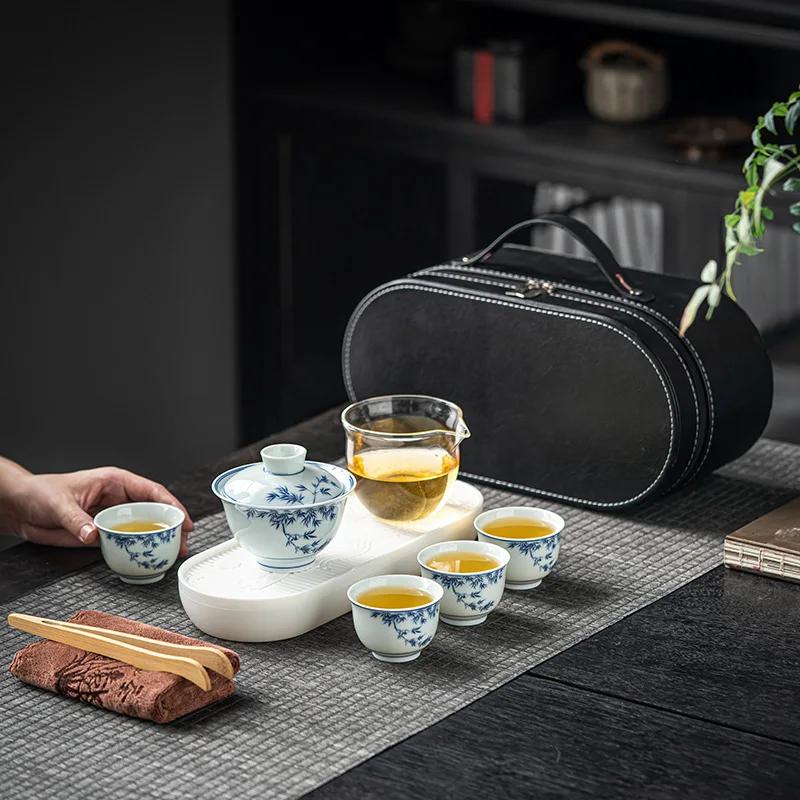 Ретро дорожный чайный набор кунг-фу, быстрая гостевая чашка, крышка кунг-фу, чаша, инструмент для приготовления чая, чашка для чая, портативная сумка для хранения Suit 2