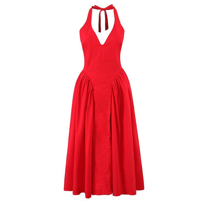 Amber Kiss House Same Style Red Sexy Deep V-neck Backless Bow Strap Vacation Hanging Neck Dress Red V Neck halterneck Long L
Amber Kiss House Same Style Red Sexy Deep V-neck Backless Bow Strap Vacation Hanging Neck Dress Red V Neck halterneck Long L