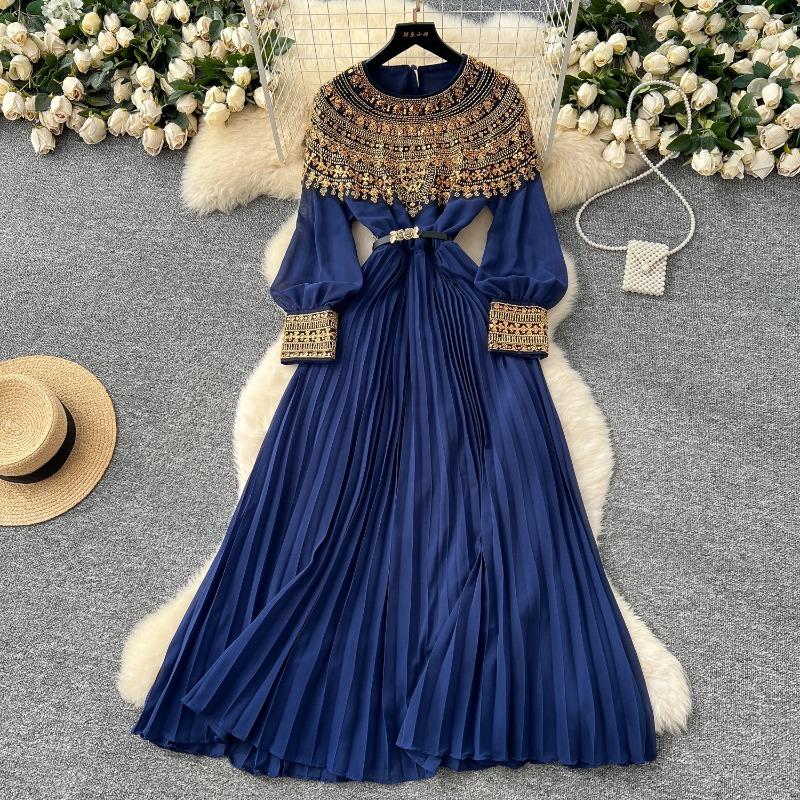 Spring Sequined Vintage Long Dress Lantern Sleeves French Style Shiny Sashes Beading Pleated Maxi Dress One Size темно-синього кольору
Spring Sequined Vintage Long Dress Lantern Sleeves French Style Shiny Sashes Beading Pleated Maxi Dress One Size темно-синього кольору
