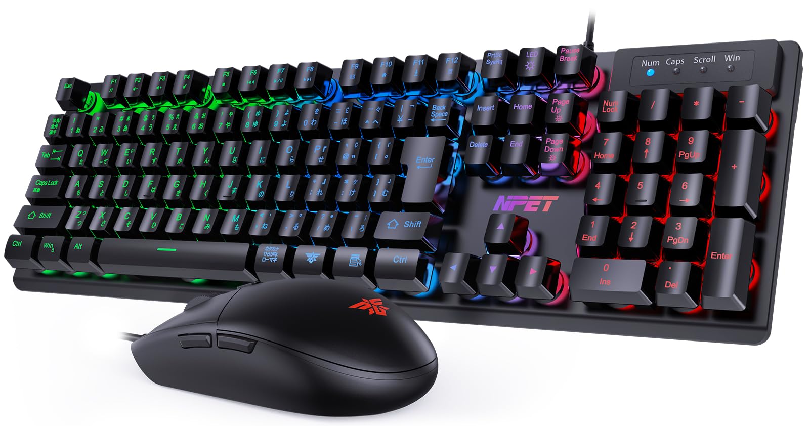 NPET Keyboard Mouse Set Gaming LED Backlight 7 Colors USB 26 Key Angle Adjustable Gaming Keyboard Japanese Layout 4 Level DPI Gaming Mouse Japanese
NPET Keyboard Mouse Set Gaming LED Backlight 7 Colors USB 26 Key Angle Adjustable Gaming Keyboard Japanese Layout 4 Level DPI Gaming Mouse Japanese