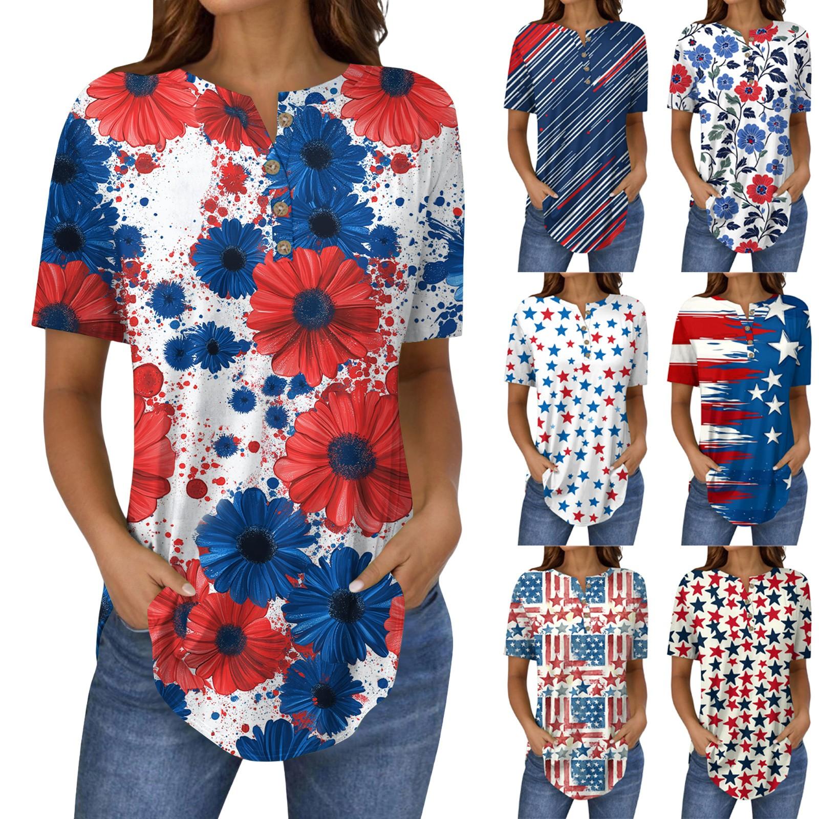 Короткие рукава женские топы летние футболки принт V-образный вырез повседневные базовые футболки рубашки на пуговицах туники топы День независимости XXL
Короткие рукава женские топы летние футболки принт V-образный вырез повседневные базовые футболки рубашки на пуговицах туники топы День независимости XXL