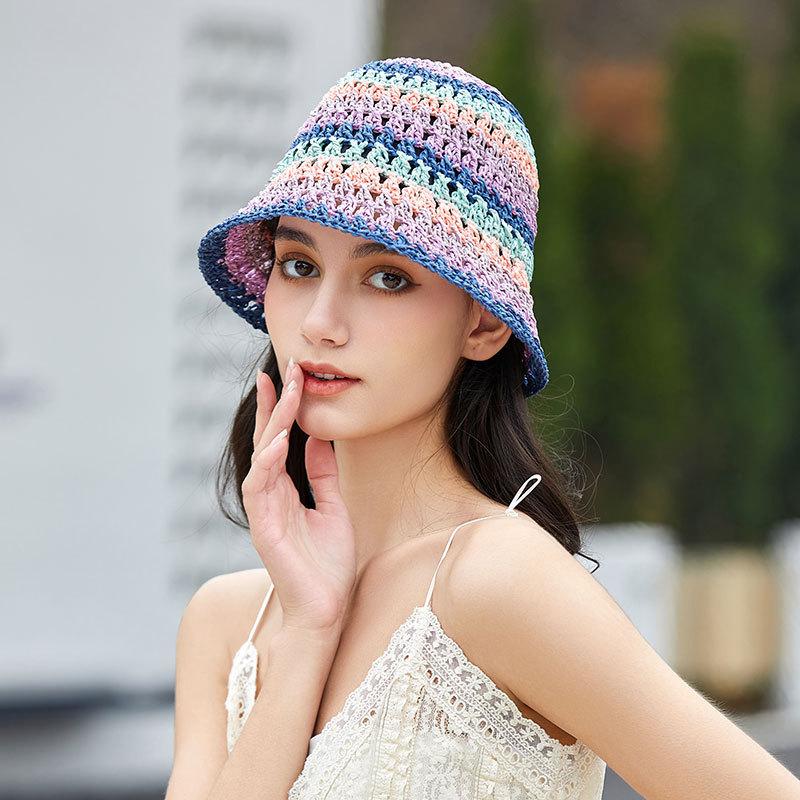 Цветная плетеная соломенная шляпа детская весенне-летняя шляпа-ведро с полыми узорами, дышащая, для лица, маленькая шляпа-ведро, шляпа-панама, модная солнцезащитная шляпа One Size