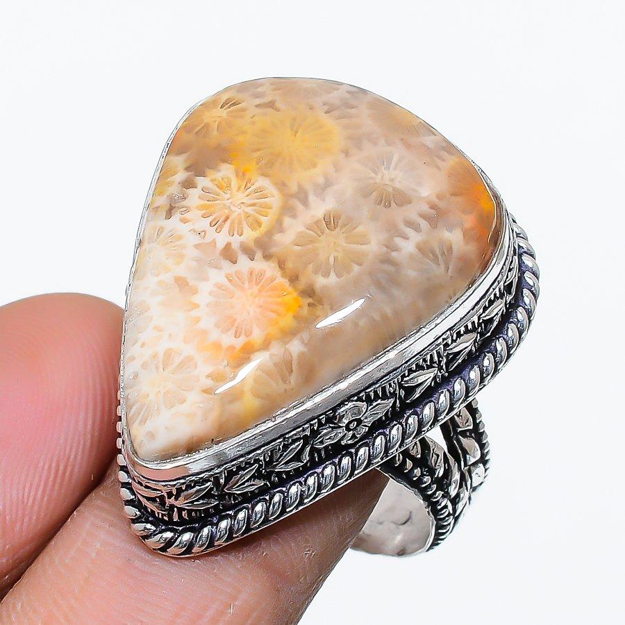 Ювелирное кольцо из натурального ископаемого коралла из стерлингового серебра 925 пробы, размер 9 a6E40 
Ювелирное кольцо из натурального ископаемого коралла из стерлингового серебра 925 пробы, размер 9 a6E40