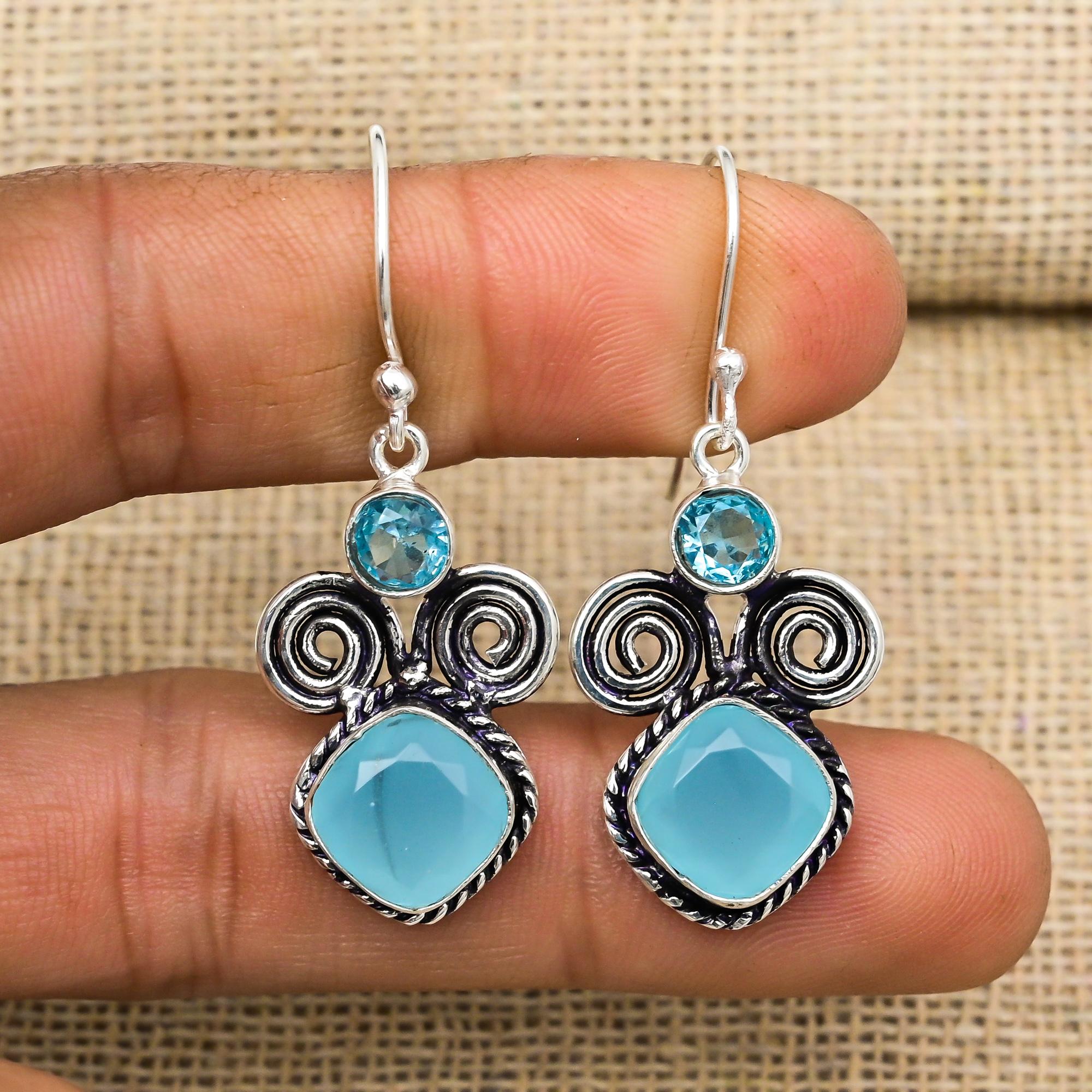 Aqua Chalcedony, Blue Topaz Earrings, 925 Solid Sterling Silver Jewelry, Gemstone Earrings, Gift For Her Handmade Dainty Jewelry 1.77 Inches синій
Aqua Chalcedony, Blue Topaz Earrings, 925 Solid Sterling Silver Jewelry, Gemstone Earrings, Gift For Her Handmade Dainty Jewelry 1.77 Inches синій