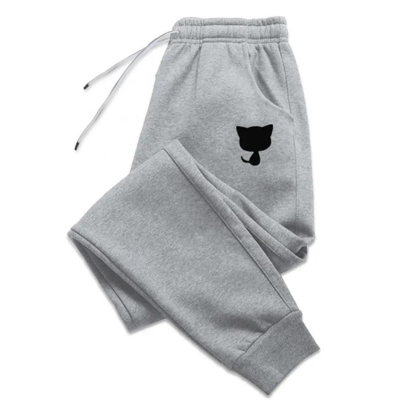 Милый котенок на улице Женские брюки Спортивные штаны Эластичная резинка Женские брюки для бега Завязки Спортивная одежда Горячие продажи Повседневные 4XL серый