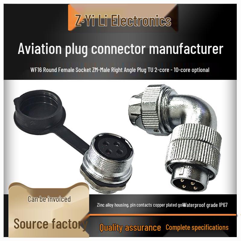 Gold Plated 90-Degree Waterproof Aviation Elbow Connector, 10-Pin Core Socket, Model WF16-2345679 Round Female Socket 4P
Gold Plated 90-Degree Waterproof Aviation Elbow Connector, 10-Pin Core Socket, Model WF16-2345679 Round Female Socket 4P
