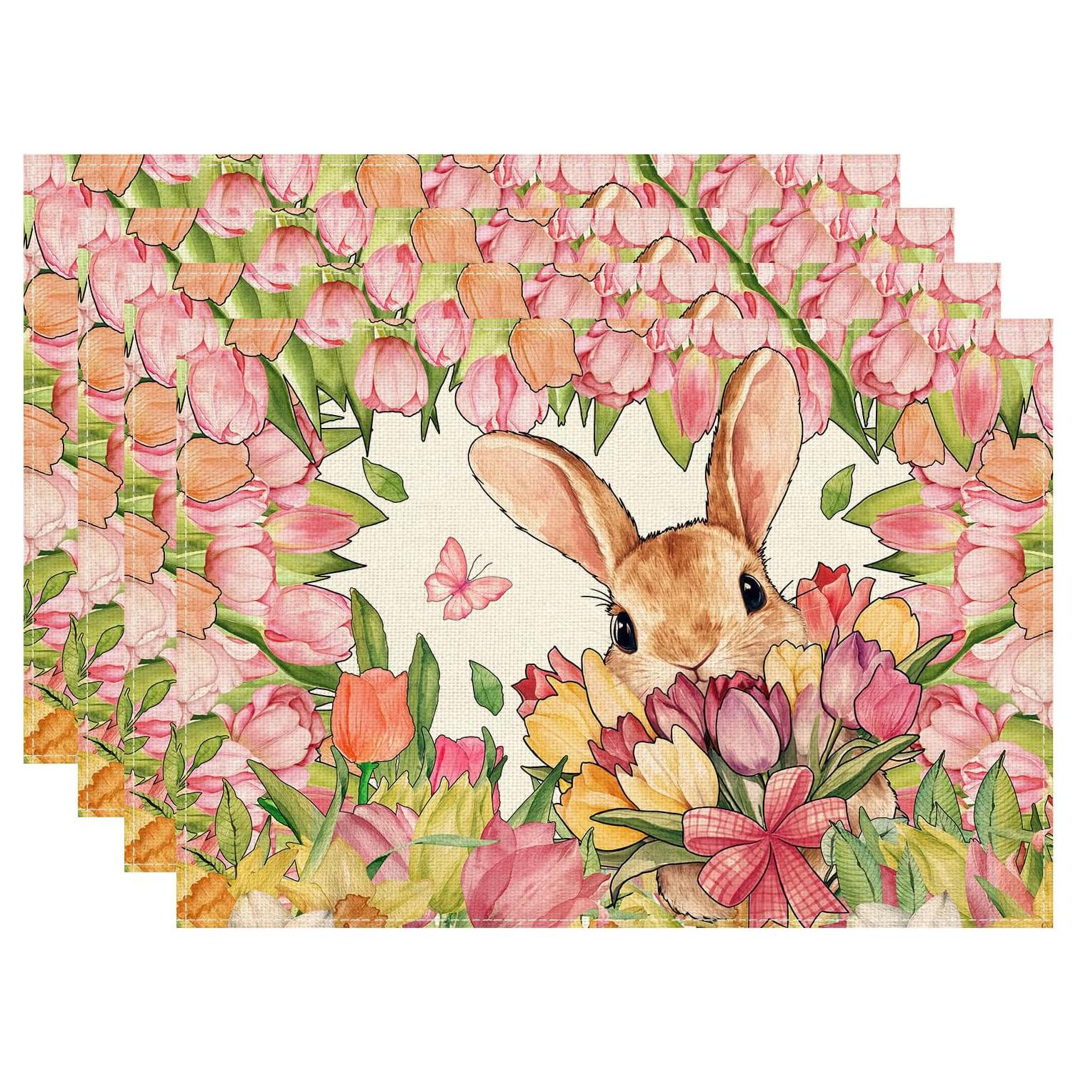 4/6pcs Bunny Tulips Flowers Rabbits Easter Placemats for Party Home Kitchen Dining Table Decorations 12x18 Inch 30x45cm-4PC
4/6pcs Bunny Tulips Flowers Rabbits Easter Placemats for Party Home Kitchen Dining Table Decorations 12x18 Inch 30x45cm-4PC