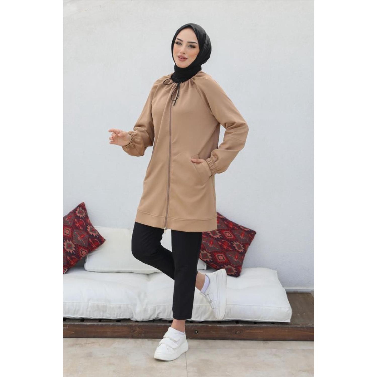 93031 Кардиган в стиле хиджаба Scuba на молнии, бежевый 38
93031 Кардиган в стиле хиджаба Scuba на молнии, бежевый 38