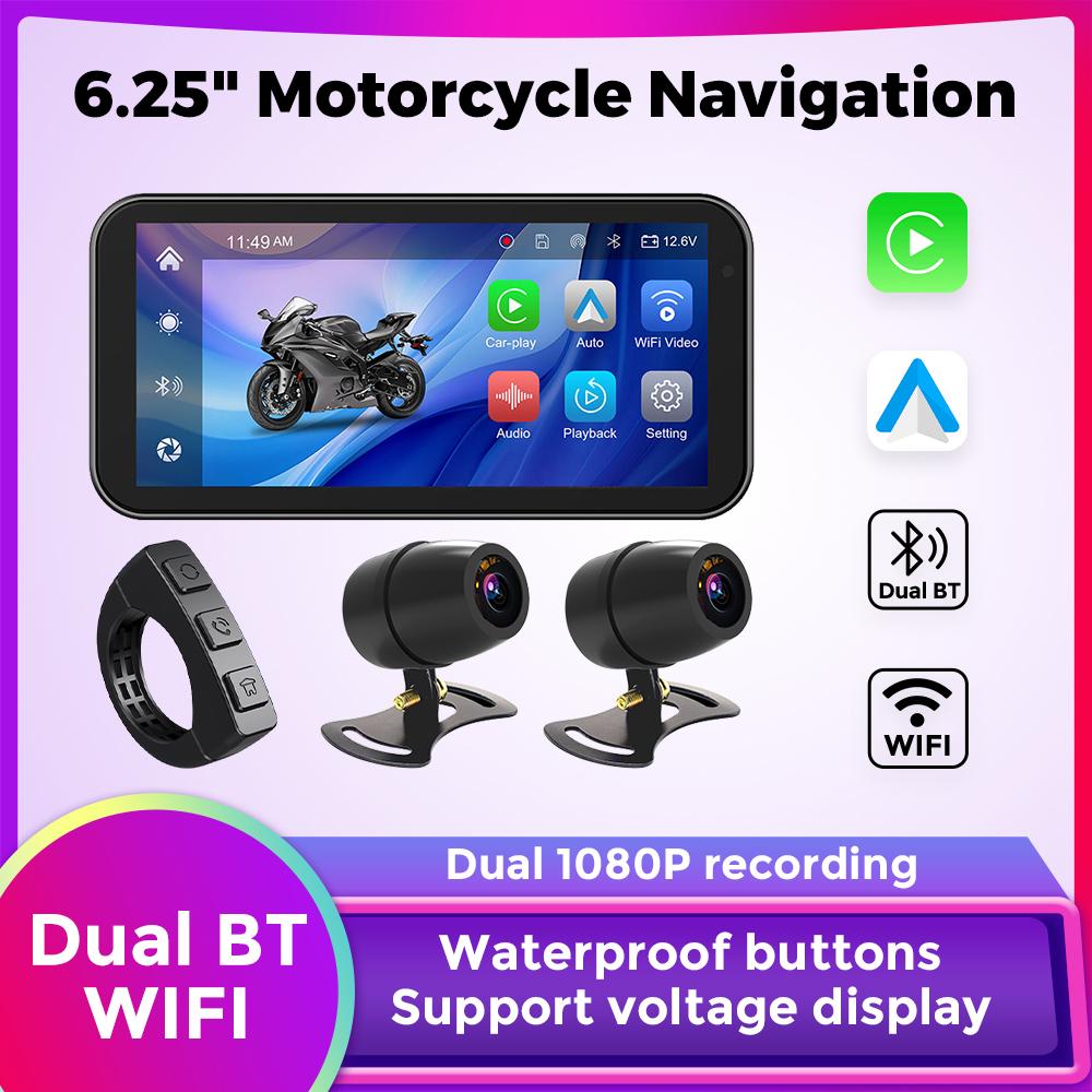 6.25inch Wireless CarPlay Moto Linux System Motorcycle GPS Navigation Android Auto USB IP67 Waterproof Dual BT Dual CAM Recorder
6.25inch Wireless CarPlay Moto Linux System Motorcycle GPS Navigation Android Auto USB IP67 Waterproof Dual BT Dual CAM Recorder