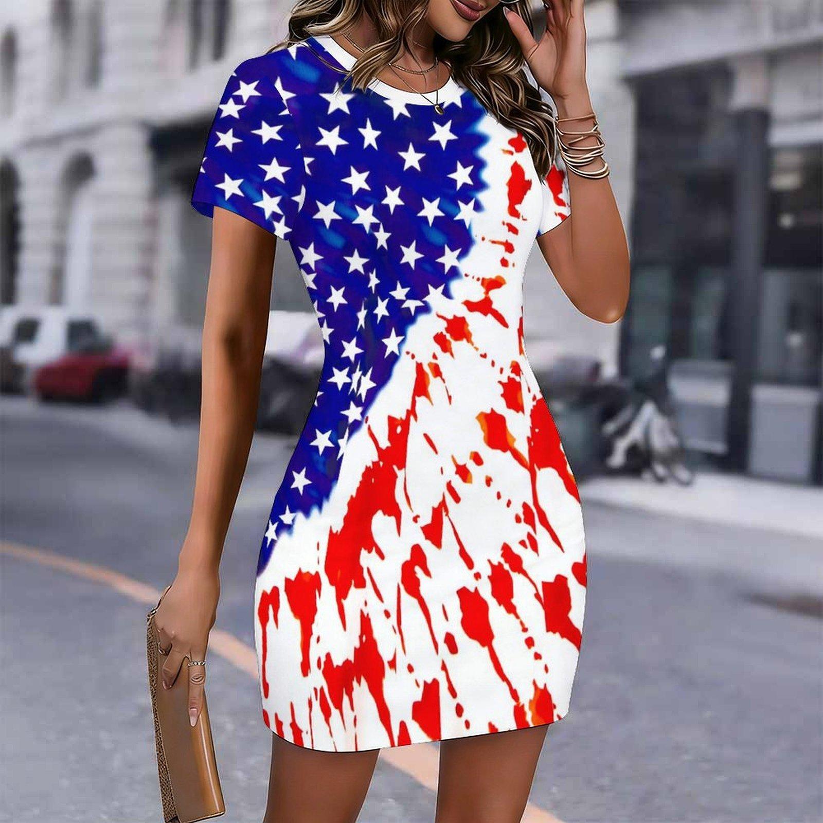 Fashion Womens Loose National Flag Print O Neck Short Sleeve Loose Streetwear A-line Dress S синий
Fashion Womens Loose National Flag Print O Neck Short Sleeve Loose Streetwear A-line Dress S синий