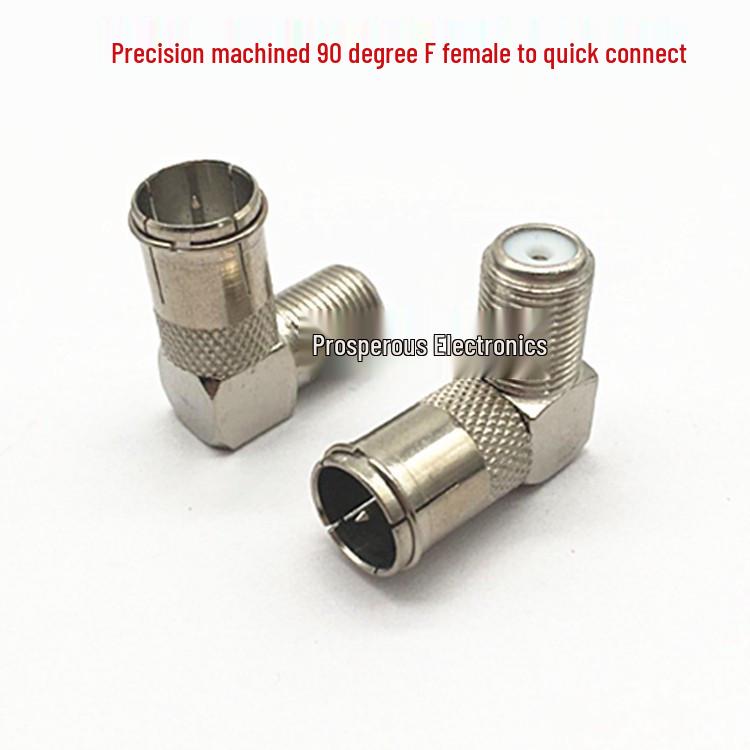 Bent 90° Imperial RF Adapter: F Female to Quick Plug Cable Connector
Bent 90° Imperial RF Adapter: F Female to Quick Plug Cable Connector
