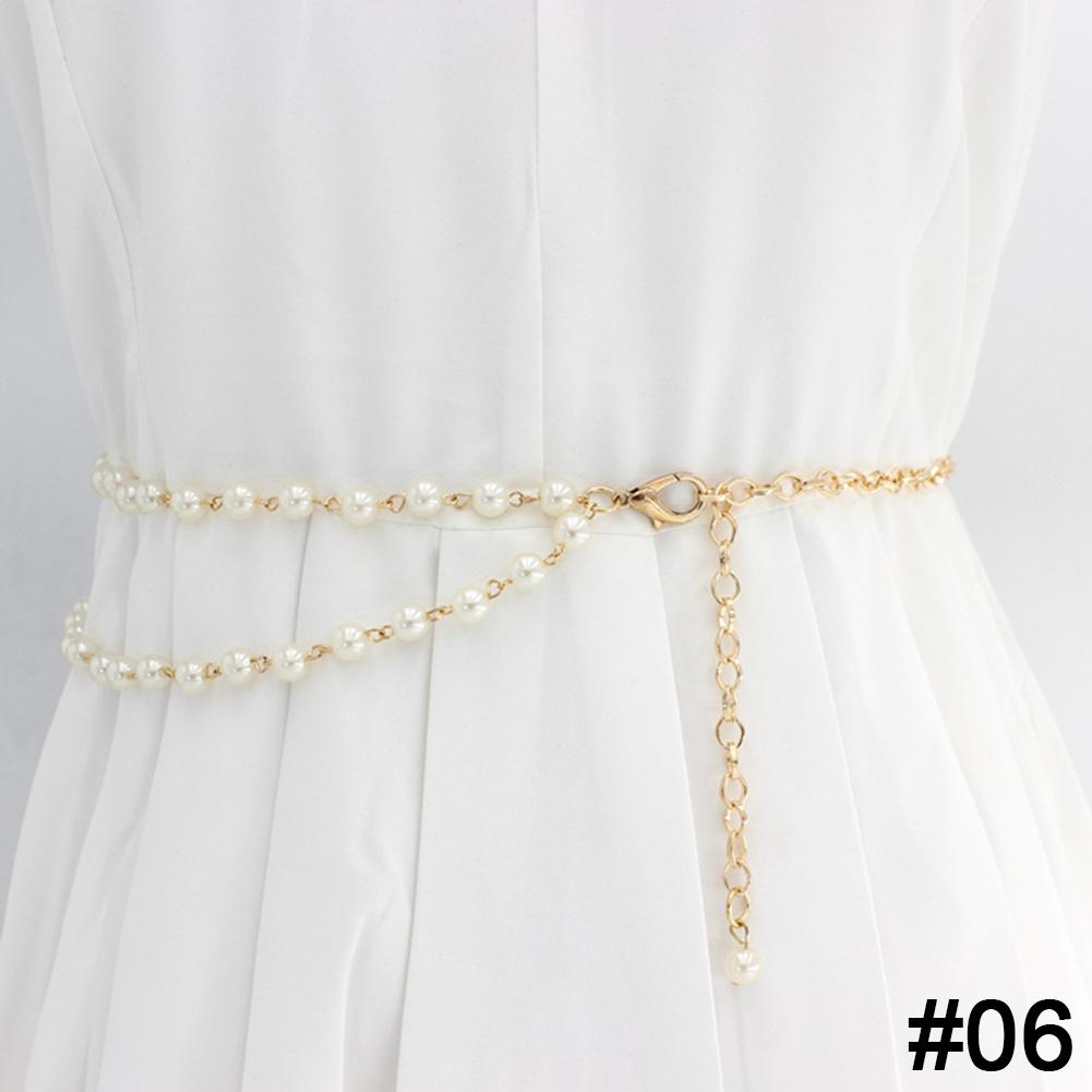 Элегантный женский пояс-цепочка на талию с цветком и жемчугом, эластичная пряжка на талию, жемчужная цепочка, женский, для девочек, кристальный ремешок для платья 06