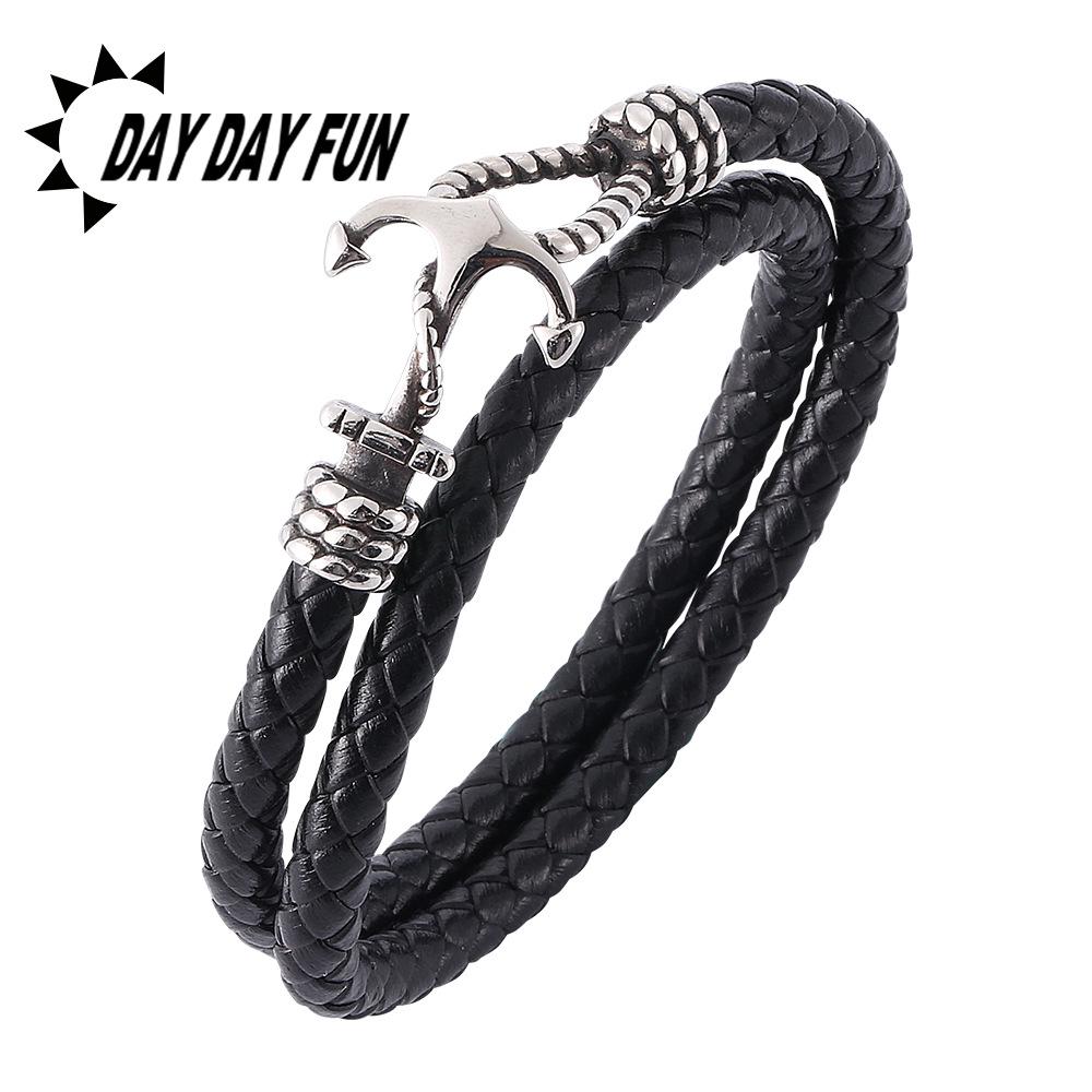 Men s Genuine Leather Hand-Woven Anchor Bracelet with Stainless Steel - Vintage Punk Style Black: 205mm Inner Circumference
Men s Genuine Leather Hand-Woven Anchor Bracelet with Stainless Steel - Vintage Punk Style Black: 205mm Inner Circumference