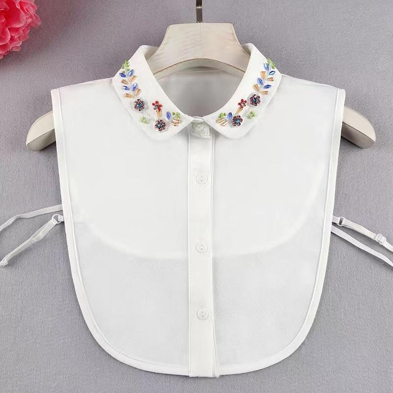 Женский шифоновый воротник ручной работы с цветными бусинами, модный и универсальный декоративный воротник в стиле полурубашки белый
Женский шифоновый воротник ручной работы с цветными бусинами, модный и универсальный декоративный воротник в стиле полурубашки белый