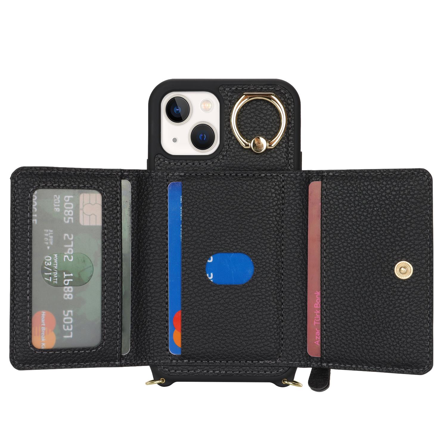 For iPhone 13 mini Case Card Bag Zipper Pocket Leather+TPU Ring Holder Phone Cover with Long Strap Black
For iPhone 13 mini Case Card Bag Zipper Pocket Leather+TPU Ring Holder Phone Cover with Long Strap Black