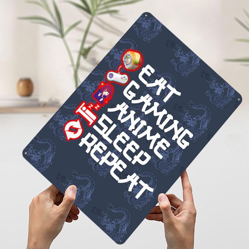 Eat Gaming Anime Sleep Repeat Tinplate Poster Customized Wall Art Vintage Retro Metal Signs for Interior Decoration Living Room 7.9x11.8In(20x30cm)
Eat Gaming Anime Sleep Repeat Tinplate Poster Customized Wall Art Vintage Retro Metal Signs for Interior Decoration Living Room 7.9x11.8In(20x30cm)
