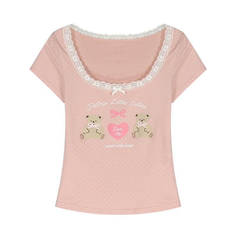 Bear Love Song Gentle Atmosphere Soft Lace Polka Dot Short Sleeve Sweet T-Shirt Women s Pure Desire Slim Skinny Top XL
Bear Love Song Gentle Atmosphere Soft Lace Polka Dot Short Sleeve Sweet T-Shirt Women s Pure Desire Slim Skinny Top XL