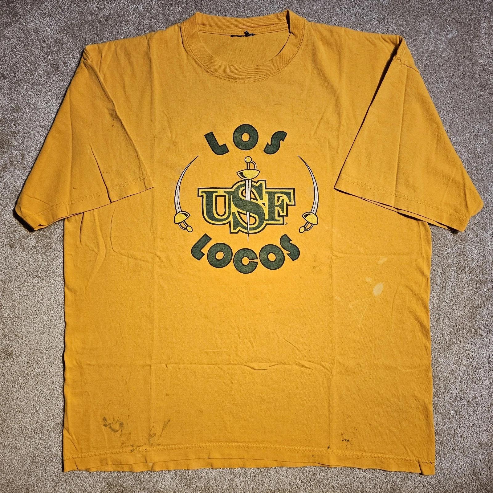 Vintage 90s USF Los Locos GO BIG College T-shirt Mens L Grunge Yellow Thrashed M
Vintage 90s USF Los Locos GO BIG College T-shirt Mens L Grunge Yellow Thrashed M