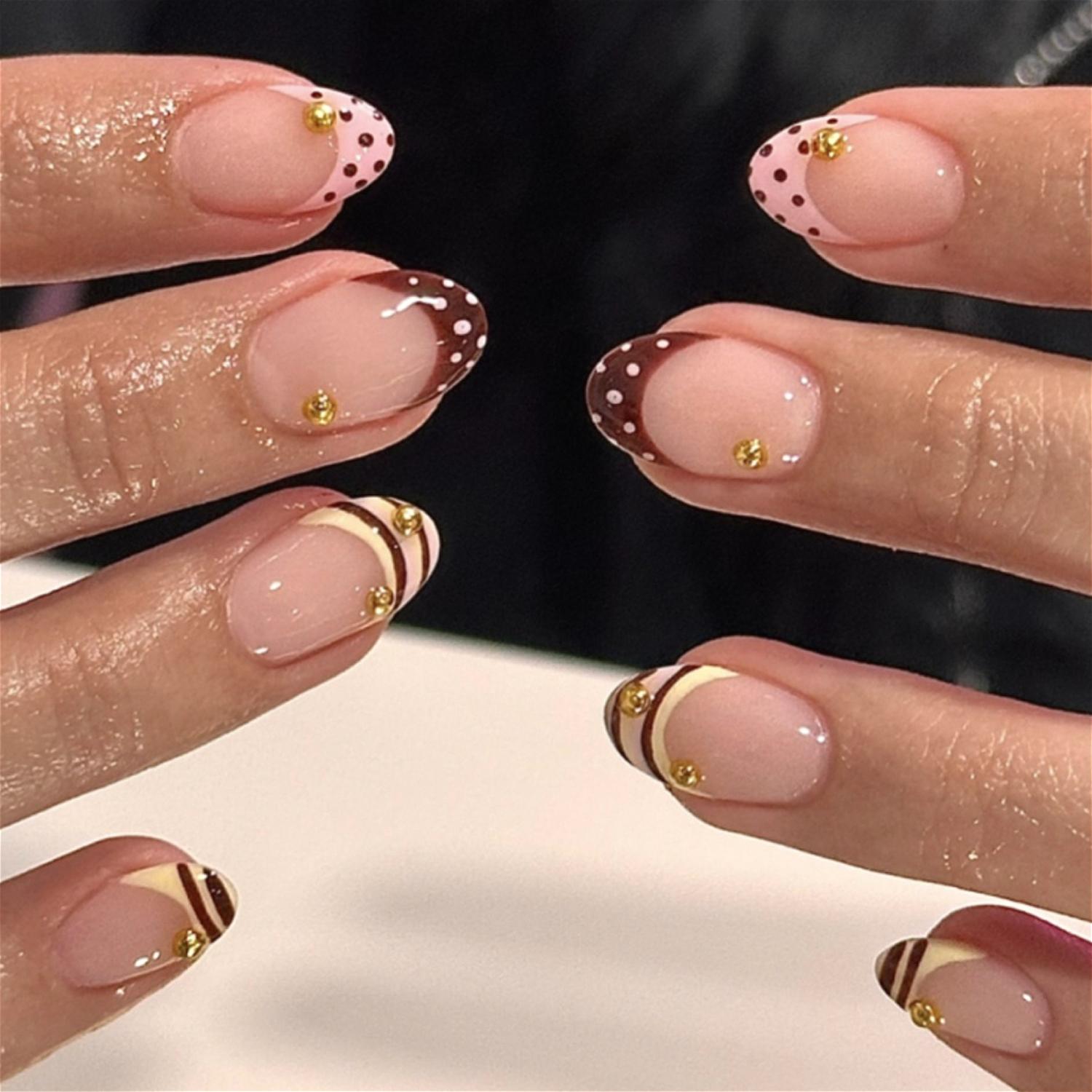 Metal Bead Polka Dot Striped Yellow Pink Brown French Nail Art Fashion Fake Nails Detachable Finished False Nails Press on Nails United States
Metal Bead Polka Dot Striped Yellow Pink Brown French Nail Art Fashion Fake Nails Detachable Finished False Nails Press on Nails United States