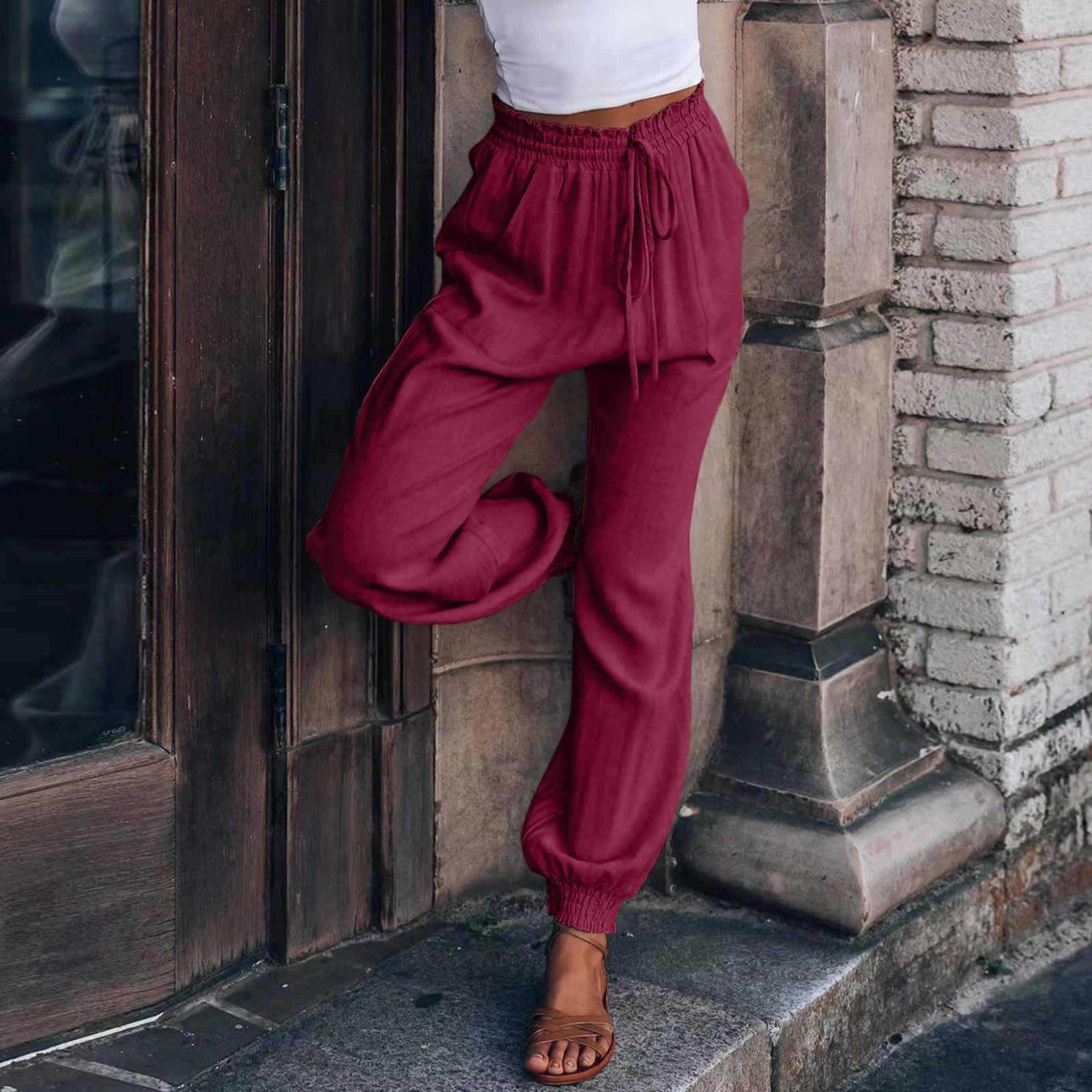 Женские однотонные удобные повседневные брюки модные на кулиске с эластичной талией свободные с поясом передние и задние карманы брюки XL винный
Женские однотонные удобные повседневные брюки модные на кулиске с эластичной талией свободные с поясом передние и задние карманы брюки XL винный