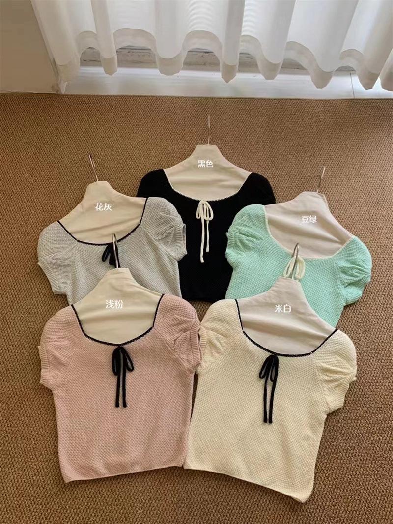 Pure desire Spice Girl age-reducing bow contrasting color short-sleeved knitted T-shirt women s summer new slim short top One size fits all зелений
Pure desire Spice Girl age-reducing bow contrasting color short-sleeved knitted T-shirt women s summer new slim short top One size fits all зелений