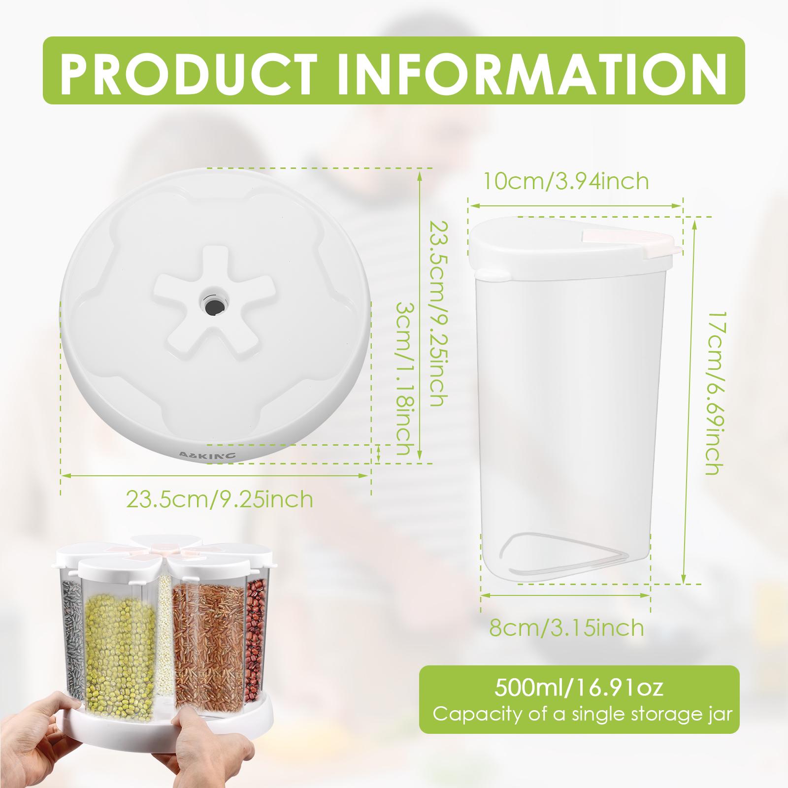 5 Grid Food Grain Storage Container Plastic Kitchen Storage Containers with 360 ° Rotating Base Transparent Grain Rice Dispenser
5 Grid Food Grain Storage Container Plastic Kitchen Storage Containers with 360 ° Rotating Base Transparent Grain Rice Dispenser