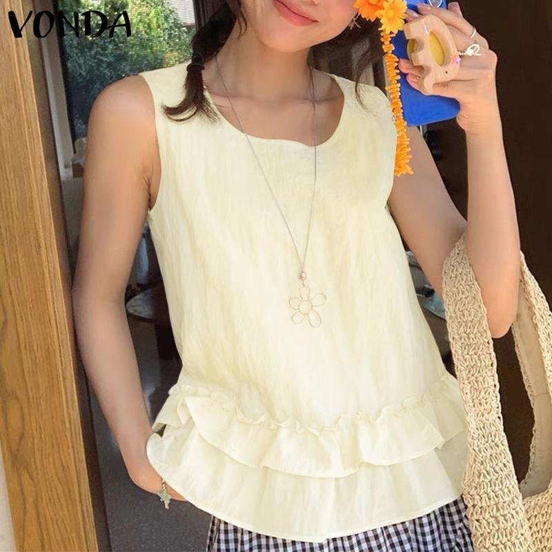 VONDA Women Summer Tank Tops Sleeveless Round Neck Ruffled Casual Blouse
VONDA Women Summer Tank Tops Sleeveless Round Neck Ruffled Casual Blouse