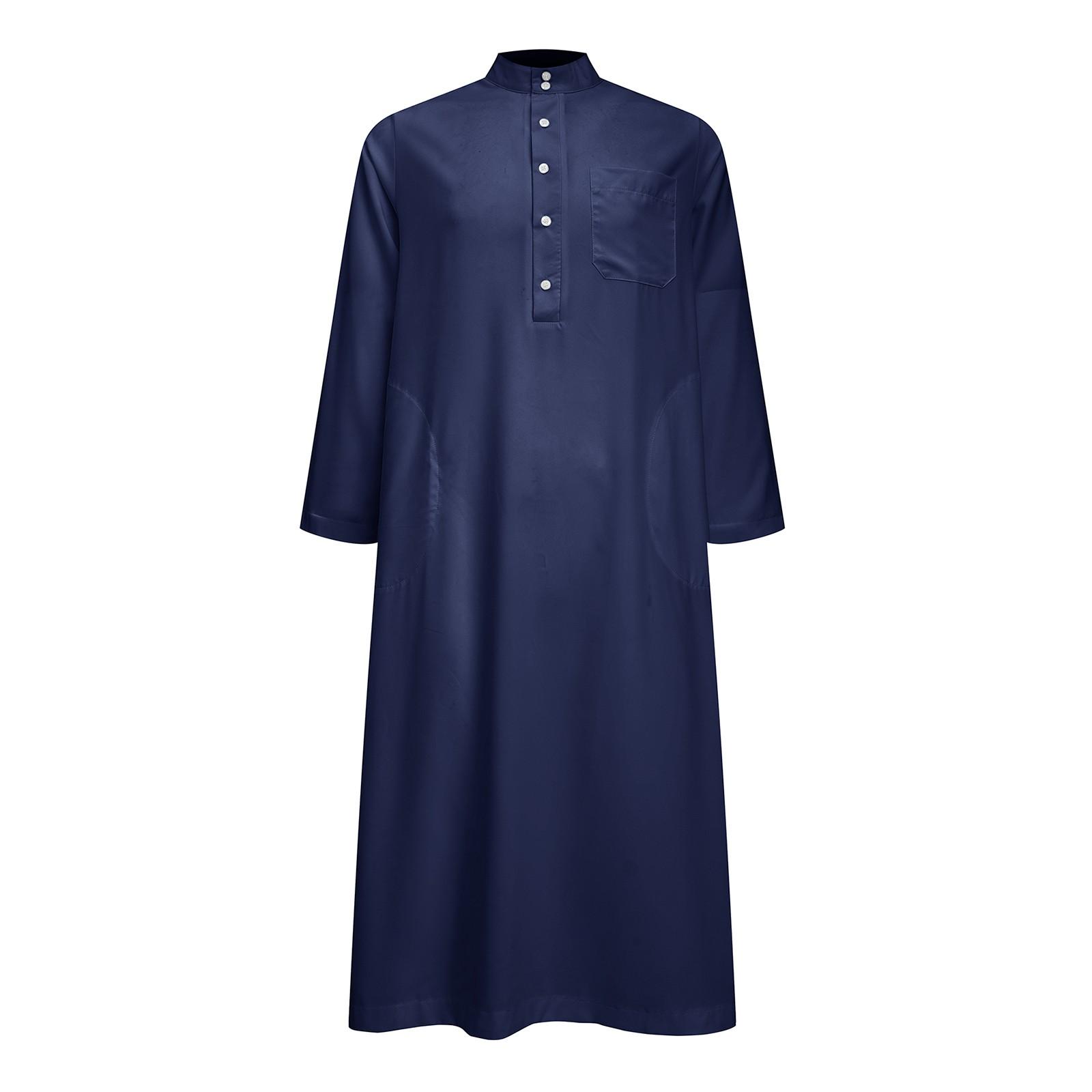 Однотонный стоячий воротник с длинными рукавами и карманами для мусульманских мужчин XXL тёмно-синий
Однотонный стоячий воротник с длинными рукавами и карманами для мусульманских мужчин XXL тёмно-синий