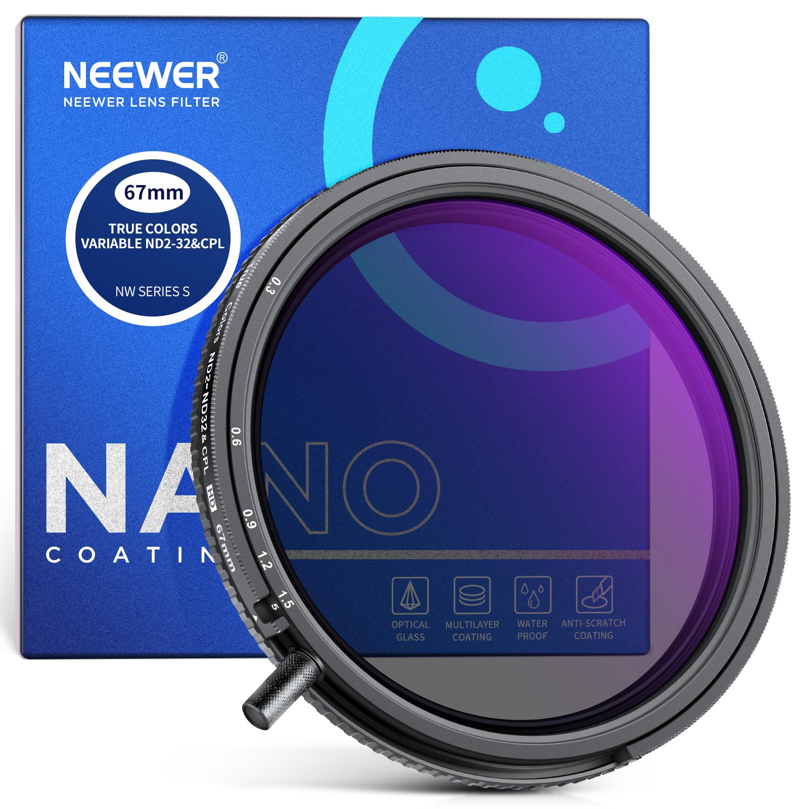NEEWER 67mm True Color Variable and CPL Filter 2in1 Adjustable Neutral Density and Circular Polarizing Filter HD Optical Alloy Frame ND2-32
NEEWER 67mm True Color Variable and CPL Filter 2in1 Adjustable Neutral Density and Circular Polarizing Filter HD Optical Alloy Frame ND2-32