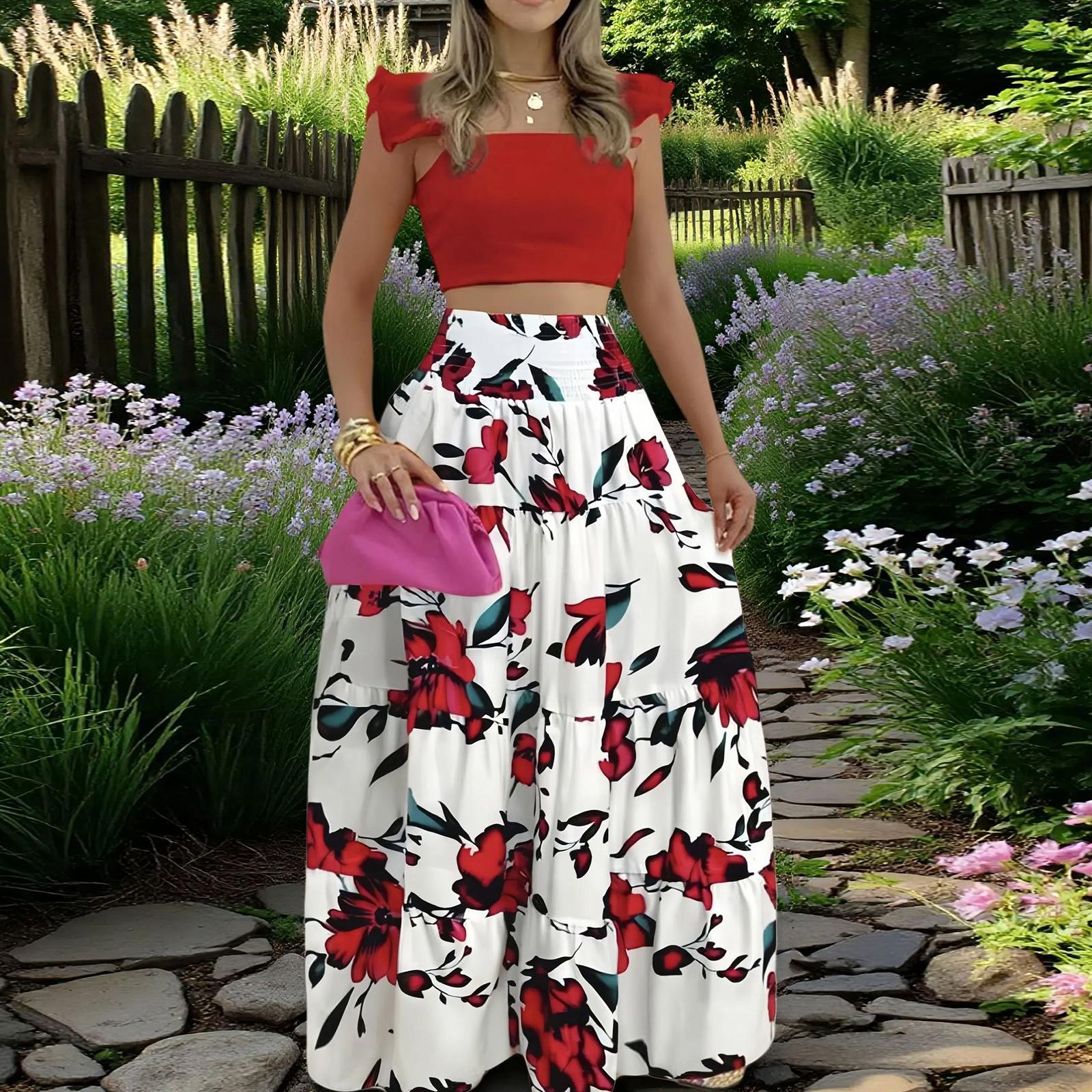 Women s Fashionable Casual Floral Print Elegant And Mid-Waist Strapless Wide-Skirt Two-Piece Dress Set XXL червоний
Women s Fashionable Casual Floral Print Elegant And Mid-Waist Strapless Wide-Skirt Two-Piece Dress Set XXL червоний