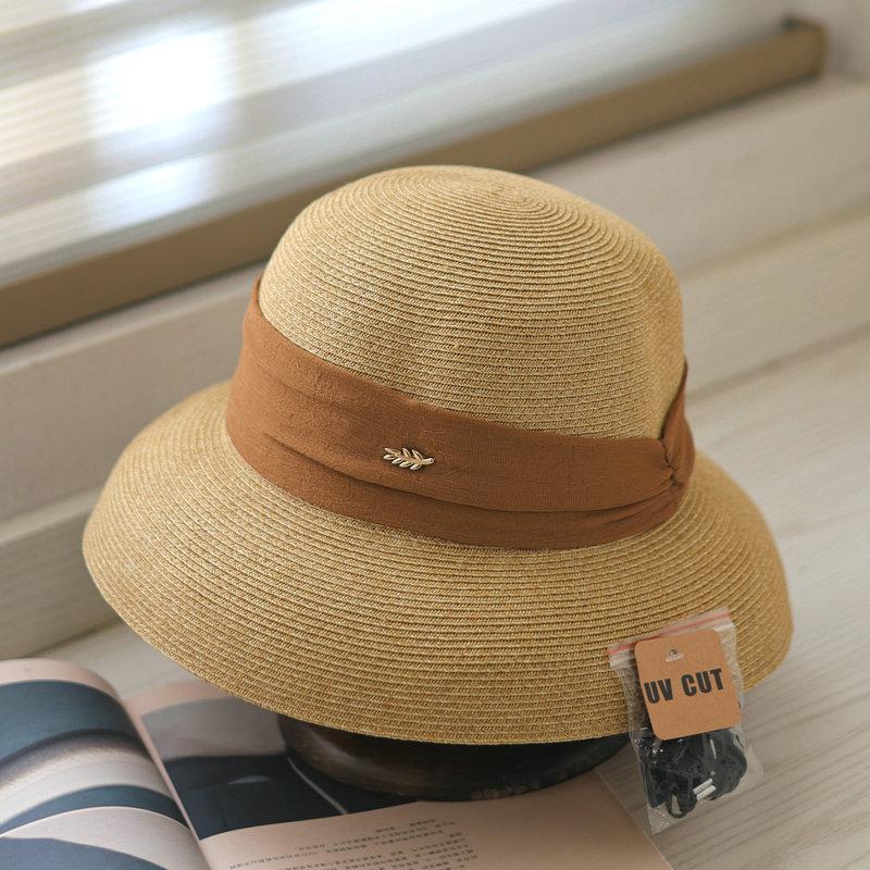 Простой и элегантный темперамент плиссированная лента абажур шляпа женская летняя шляпа с большими полями соломенная шляпа складная пляжная шляпа от солнца для отдыха на море Adult adjustable темно-оранжевого