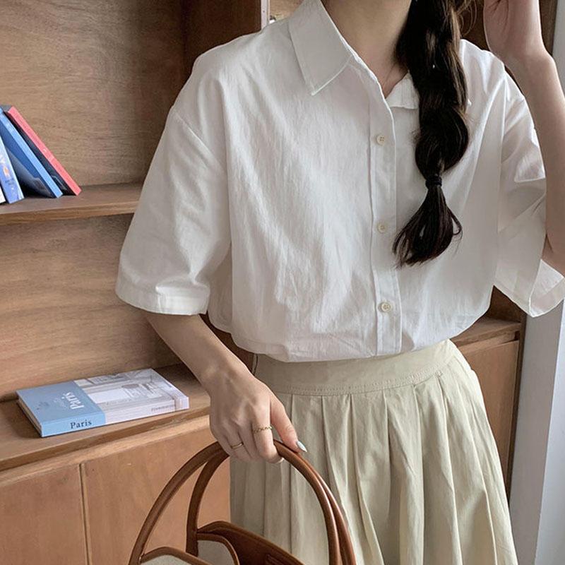 Casual Short Sleeve Shirt Woman Summer All-match Loose Turndown Collar Blouse Female Korean Simple Button Up Work Shirts S белый
Casual Short Sleeve Shirt Woman Summer All-match Loose Turndown Collar Blouse Female Korean Simple Button Up Work Shirts S белый