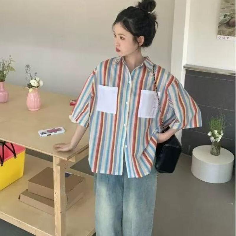 Полосатая рубашка с коротким рукавом для женщин Летний свободный повседневный женский кардиган Топы Тонкий однобортный Универсальная одежда M
Полосатая рубашка с коротким рукавом для женщин Летний свободный повседневный женский кардиган Топы Тонкий однобортный Универсальная одежда M