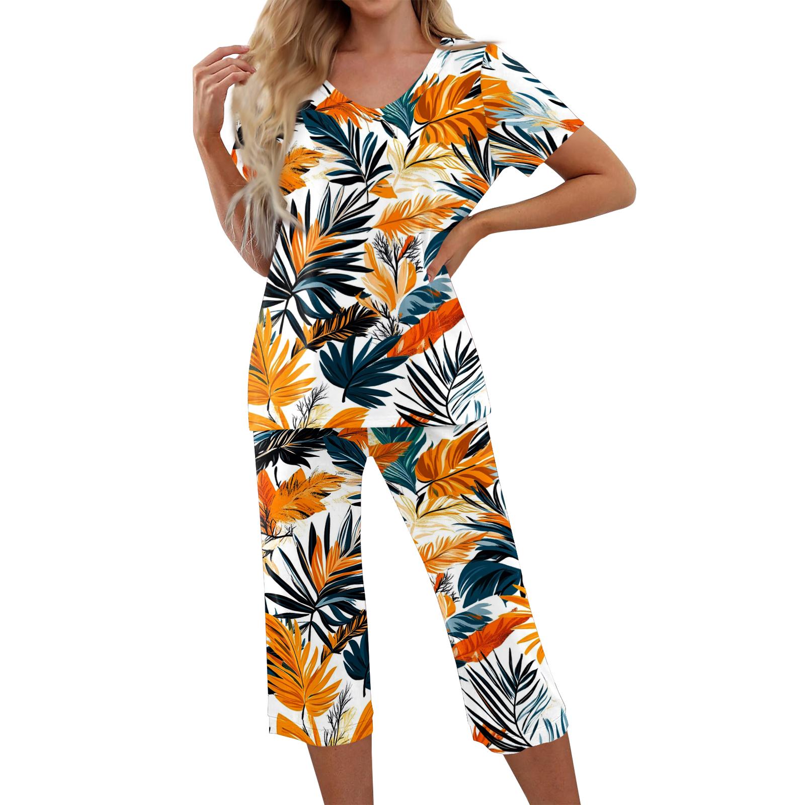 Women Two Piece Set Hawaiian Print Sportswear Short Sleeve Top with Casual Capri Pants Summer Outfit Lightweight Breathable Fabric XL жовтий
Women Two Piece Set Hawaiian Print Sportswear Short Sleeve Top with Casual Capri Pants Summer Outfit Lightweight Breathable Fabric XL жовтий