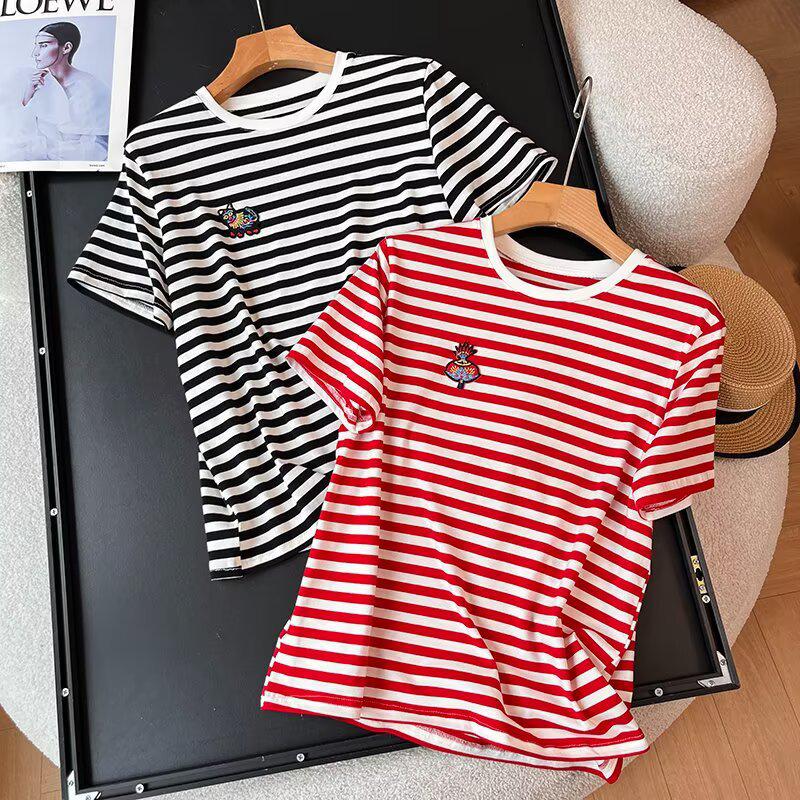 Women s Summer Striped Embroidered Cotton T-Shirt - Short Sleeve, Round Neck Fashion Top Large
Women s Summer Striped Embroidered Cotton T-Shirt - Short Sleeve, Round Neck Fashion Top Large
