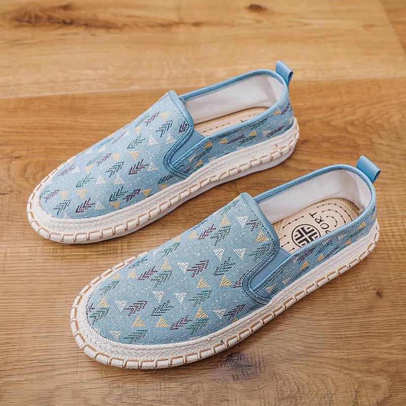 Обувь мужская летняя новая мужская обувь с мелким вырезом мужская плоская парусиновая обувь ленивая на одной педали повседневная универсальная обувь рыбака 44 синий