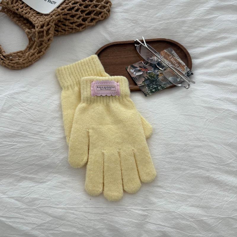 Женские теплые перчатки с пятью пальцами и без пальцев в корейском стиле – Осень/Зима, защита от холода, однотонные и конфетных цветов для езды и подчеркивания индивидуальности. жёлтый