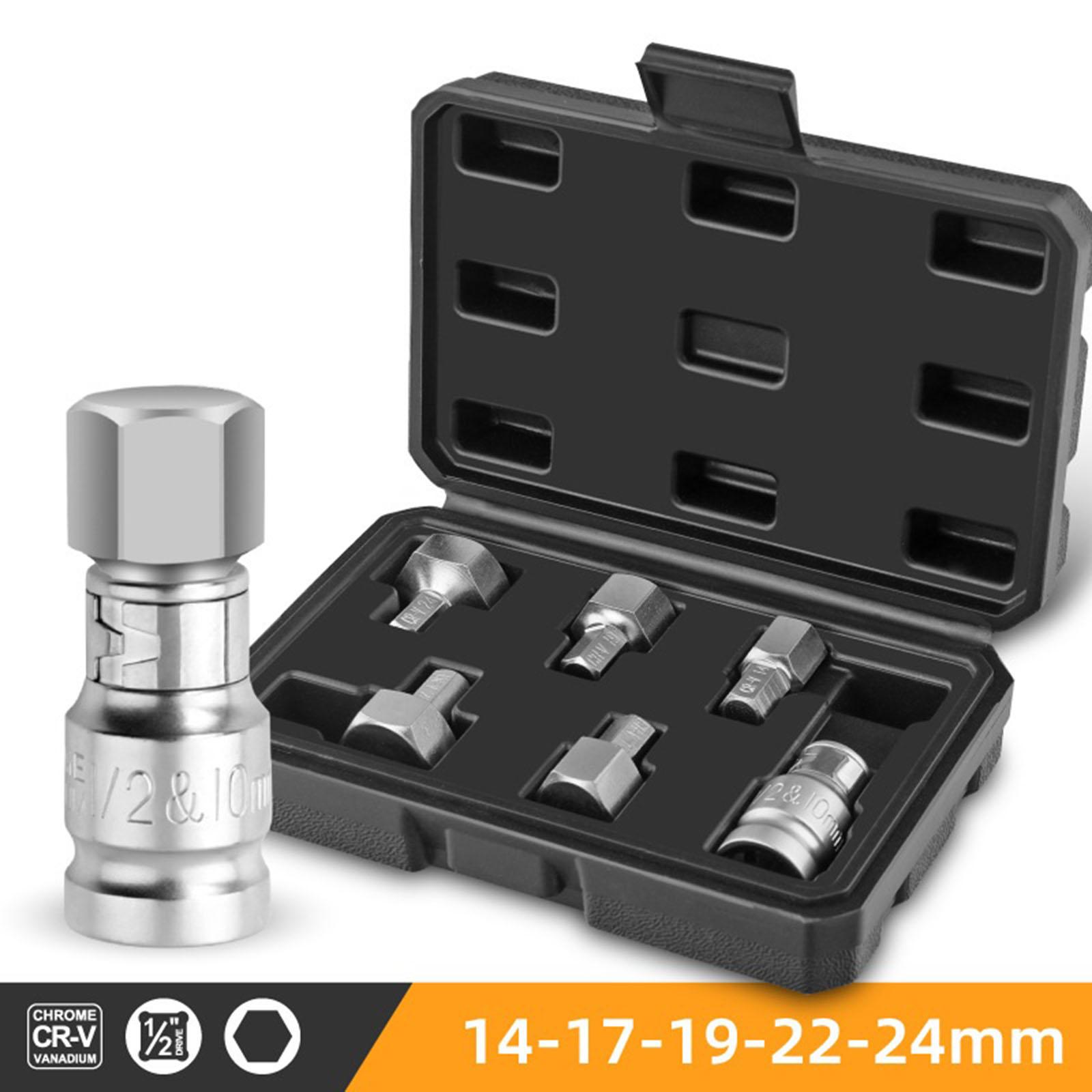 6-Piece Hex Bit Socket Set 14/17/19/22/24mm 1/2-inchx10mm for Electric Wrench Chromium- Vanadium Alloy Steel Repair
6-Piece Hex Bit Socket Set 14/17/19/22/24mm 1/2-inchx10mm for Electric Wrench Chromium- Vanadium Alloy Steel Repair