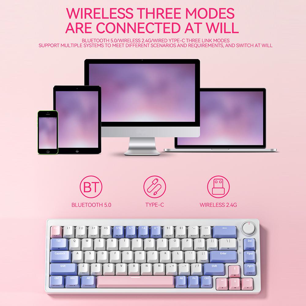 ZA68 Pro RGB Hot Swap 2.4G+Type-C+Bluetooth-compatible 68-Key Computer Keyboard Purple+Pink
ZA68 Pro RGB Hot Swap 2.4G+Type-C+Bluetooth-compatible 68-Key Computer Keyboard Purple+Pink